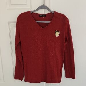 Balmain Paris Mens Red Cotton Sweater Size XL (Fits Smaller Medium)